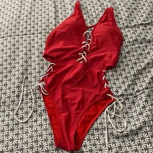 red sexy one piece bathing suit